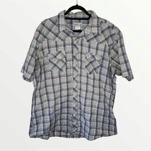 Wrangler Wrancher 2XT Western Shirt Pearl Snap Front Gray Blue /Black